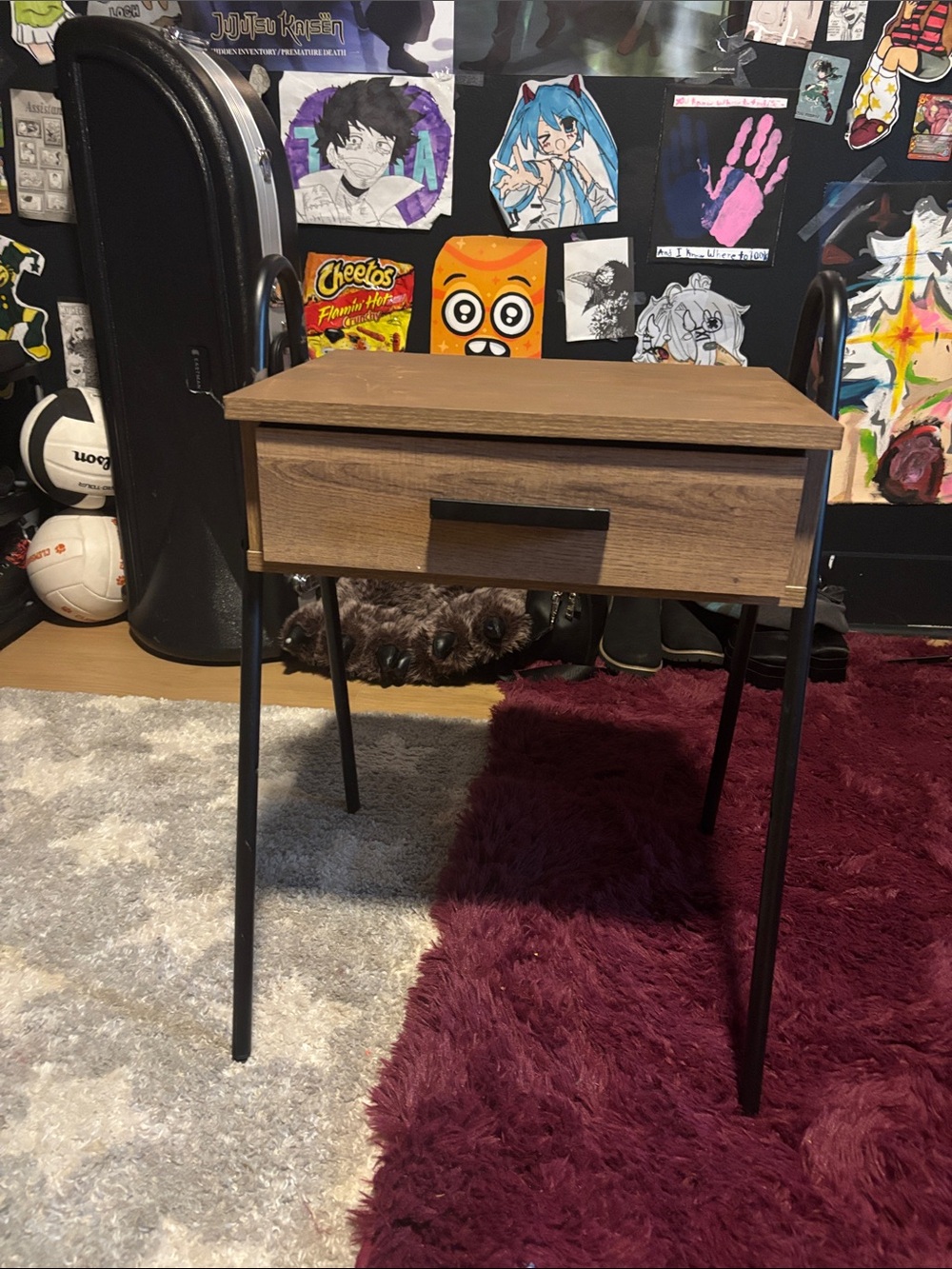 Amazon Mid-Century Modern Wood Nightstand with Black Metal Legs